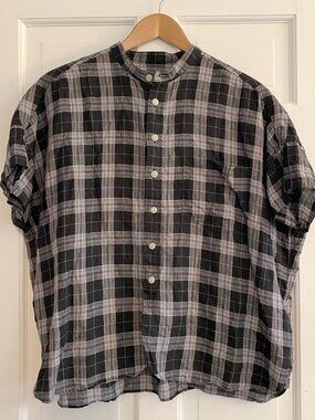 Oversized Plaid Short Sleeve Button Front Top